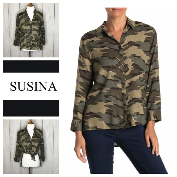 Susina‎ camoflauge button down long sleeve shirt - Picture 1 of 8